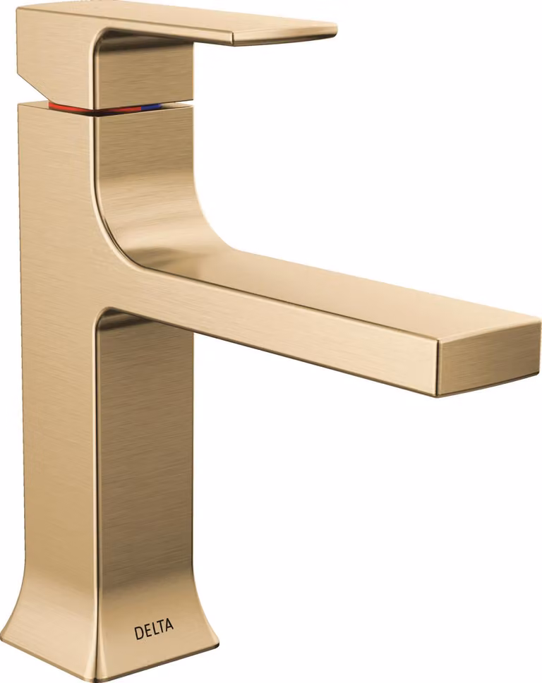 Miscelatore monocomando per lavabo, finitura bronzo champagne spazzolato, con sistema di scarico a tappo a scomparsa