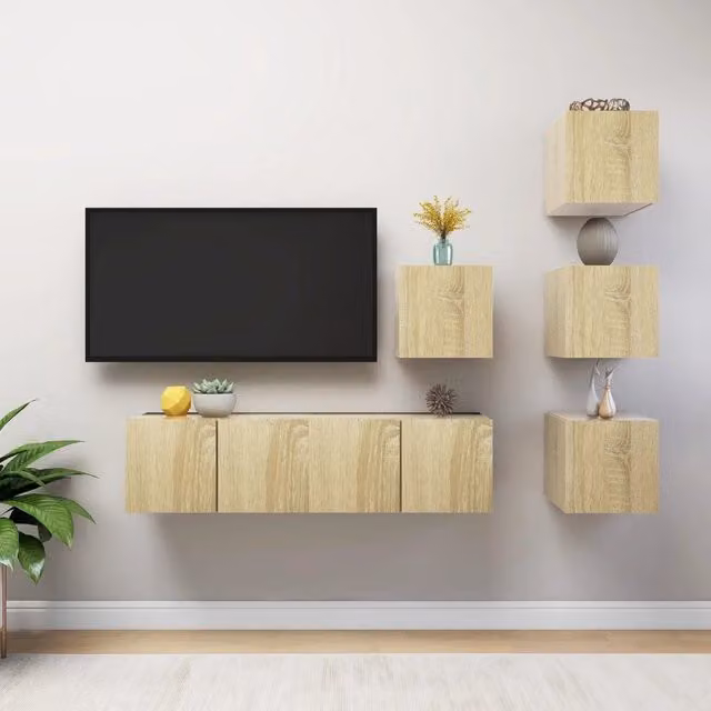 Set di mobili porta TV moderno vidaXL in legno multistrato, 6 pezzi, colore marrone e beige – 1