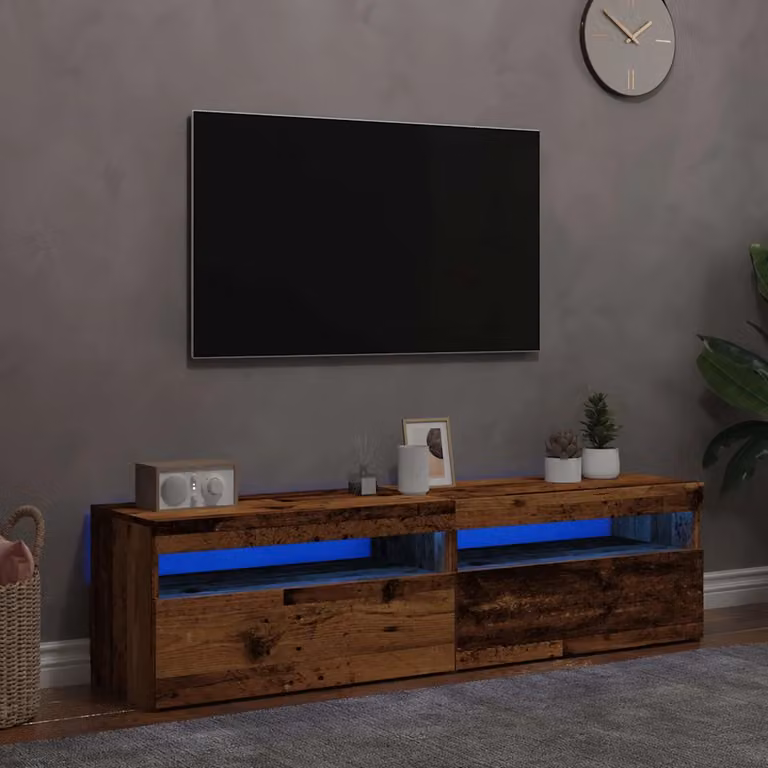Set di 2 mobili porta TV vidaXL in legno marrone con illuminazione LED integrata per soggiorno, stile moderno