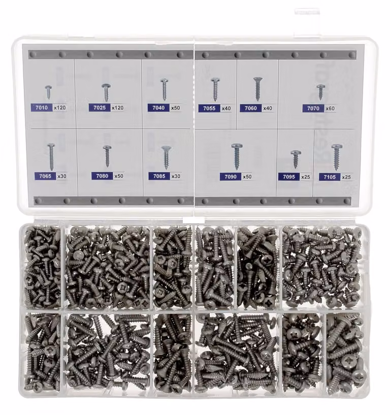 Assortimento di viti per lamiere e metalli, da 2,9 mm a 4,8 mm