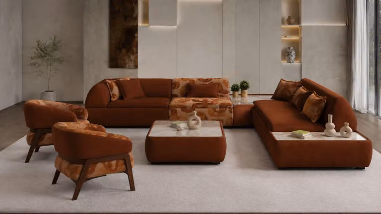 Divano ad angolo a forma di "L", 2 poltrone, colore marrone, stile moderno, confortevole, ideale per il soggiorno