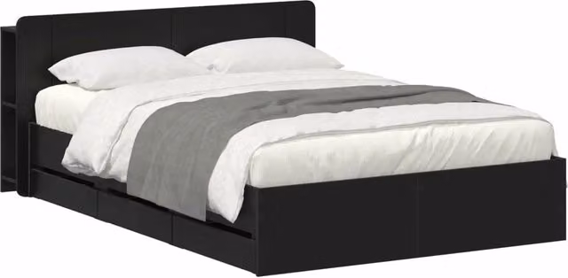 Letto matrimoniale moderno DESIGN IN con contenitore e testiera in tessuto Nero L/P/H: 150 x 200 x 80 cm