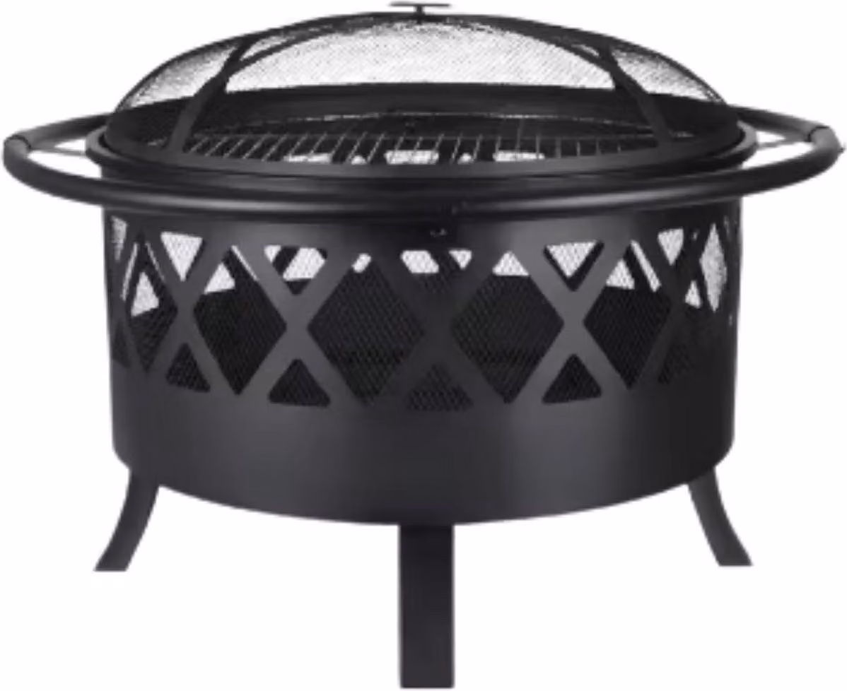Braciere con griglia e parascintille – Ø81 cm – 3 in 1: barbecue, stufa da terrazza e braciere da giardino – Design retrò con attizzatoio e griglia per carbone