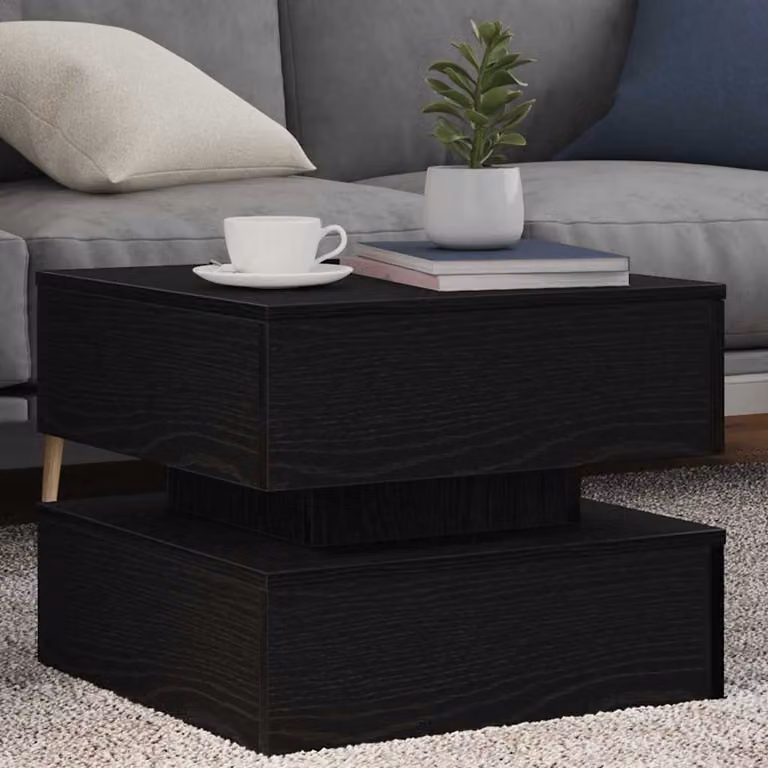 vidaXL Tavolino da Salotto Moderno con Luci LED in Rovere e Nero L/P/H: 50 x 50 x 40 cm