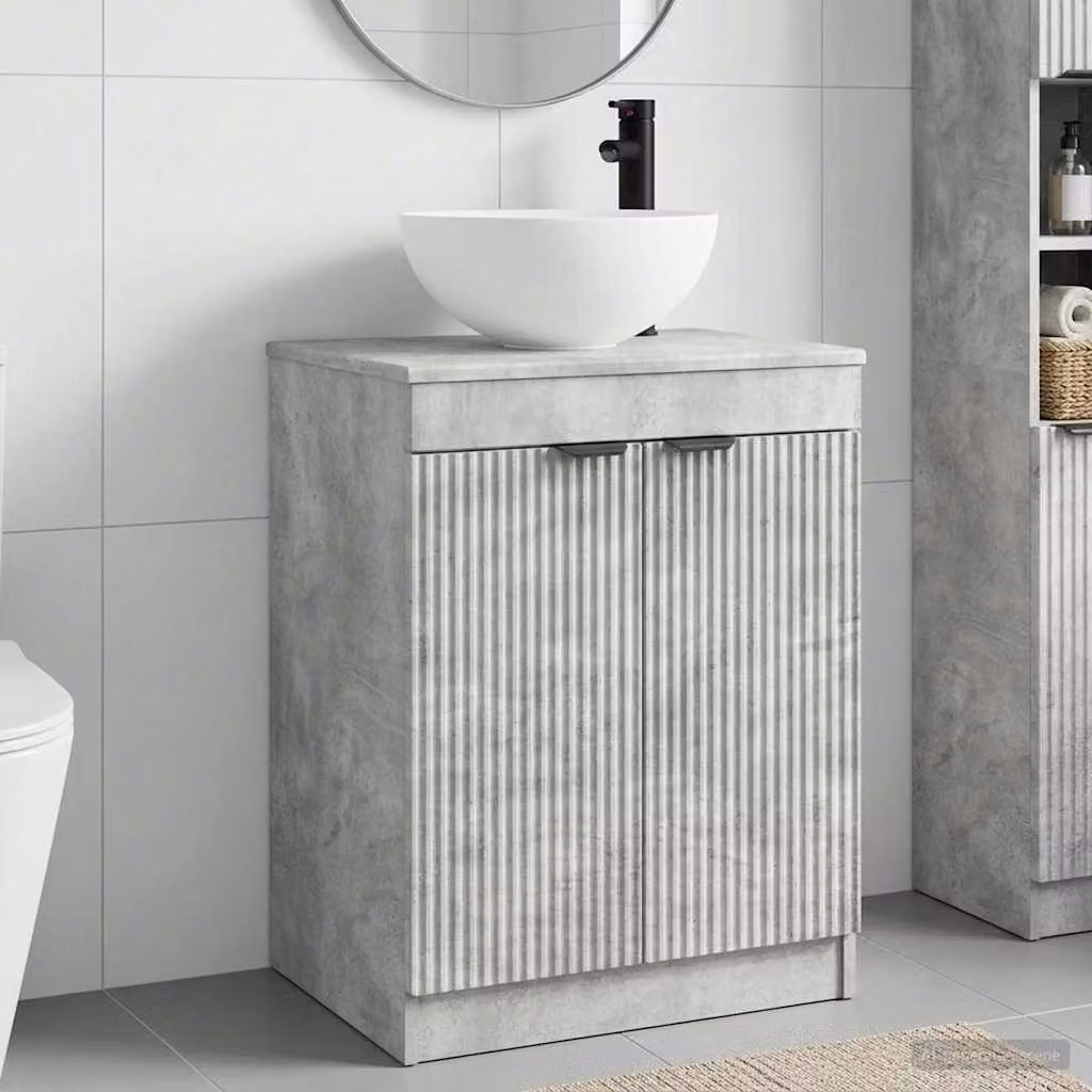 Set di mobili per il bagno moderno vidaXL in legno ingegnerizzato e MDF, colore grigio, con vanità e ante a cerniera, L: 70,0 cm, P: 41,0 cm, H: 54,0 cm