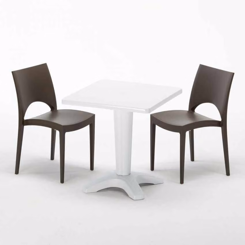 Tavolo quadrato bianco e 2 sedie in polipropilene colorato per interni Grand Soleil Paris Patio - Brown