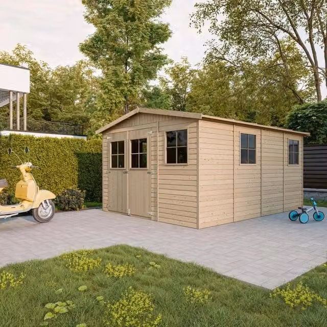 TIMBELA M336 Casa da giardino in legno naturale marrone L: 226 cm, P: 316 cm, H: 424 cm