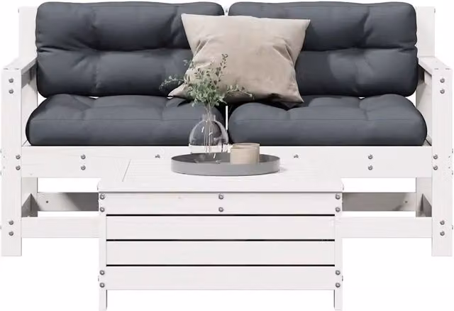 Set Salotto da Giardino 3 pz Cuscini Legno Massello Pino Bianco 3250765