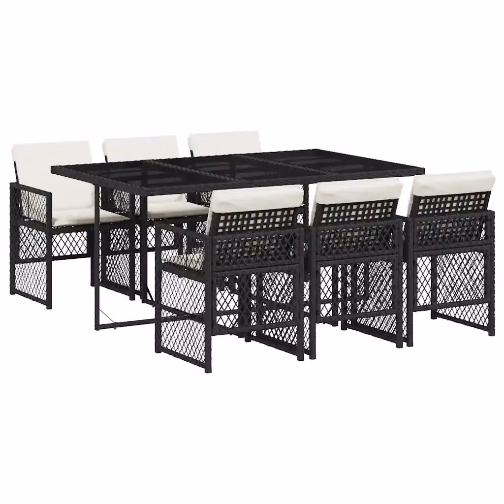 Set da pranzo da giardino vidaXL in polyrattan nero con cuscini e piano in vetro per 7 persone – 2