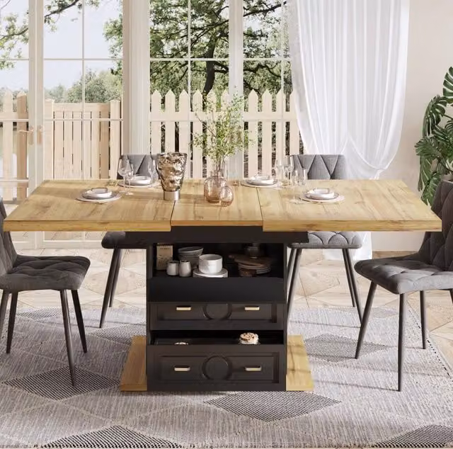 Tavolo da pranzo allungabile 110-140 x 80 cm legno naturale – 2 cassetti