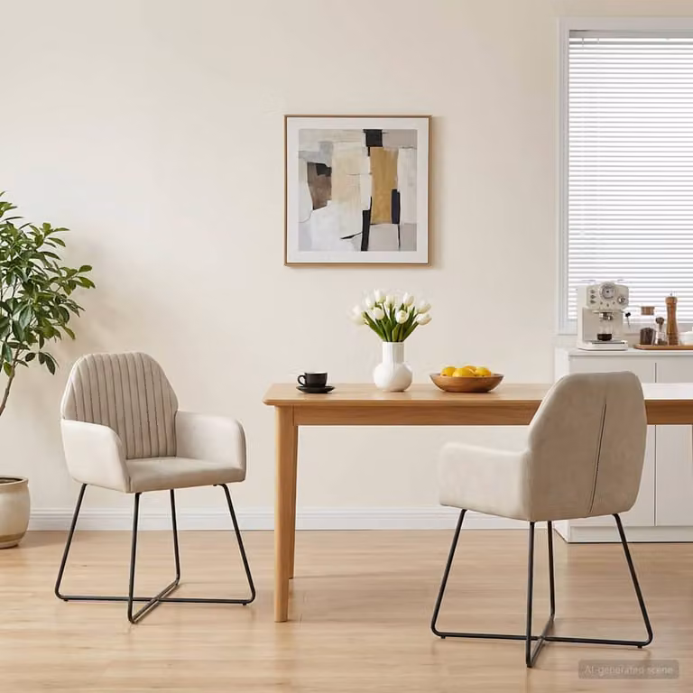 Set di 2 sedie da pranzo vidaXL in velluto beige con struttura in metallo, L 55 cm x P 50 cm x H 84 cm