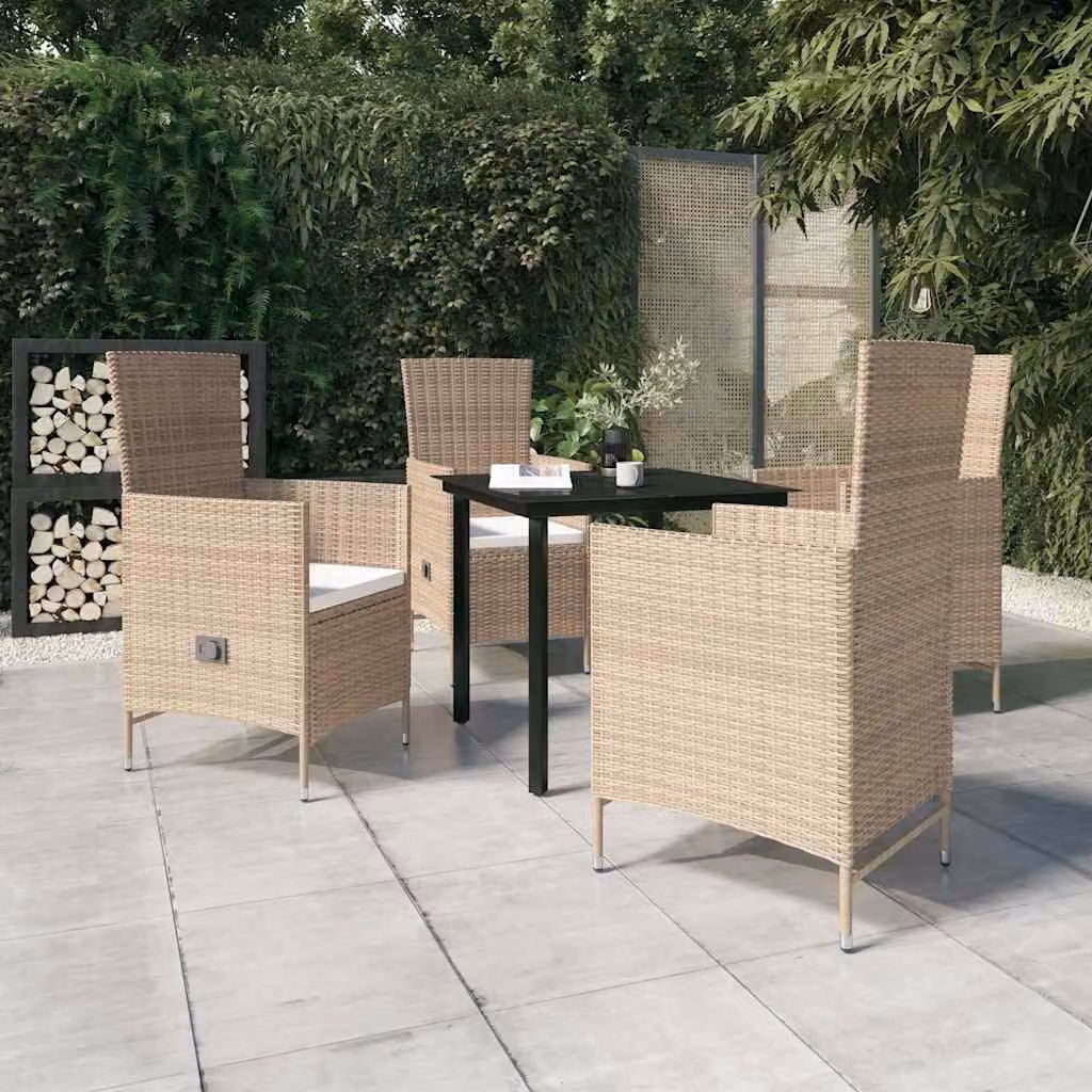 Set da pranzo da giardino vidaXL in polyrattan con cuscini beige e tavolo in vetro per esterno