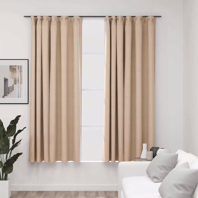 Set di 2 tende oscuranti vidaXL con effetto lino e ganci, colore beige, L 140 cm x H 175 cm