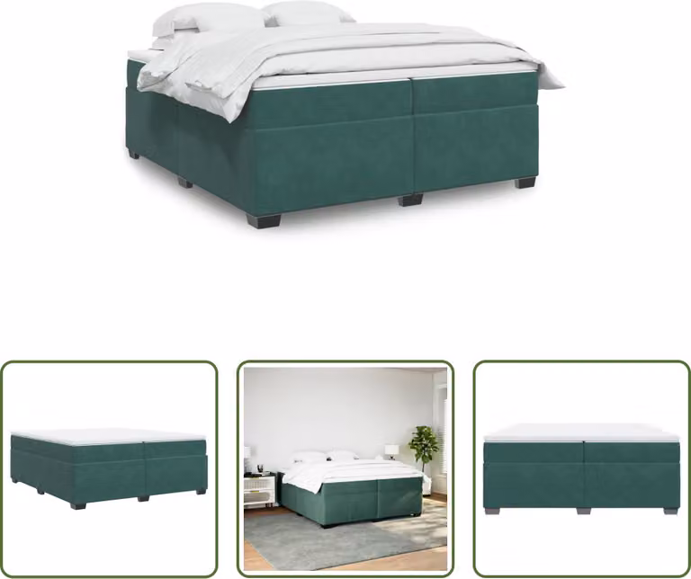 The Living Store Letto a molle con materasso verde scuro 200x200 cm in velluto
