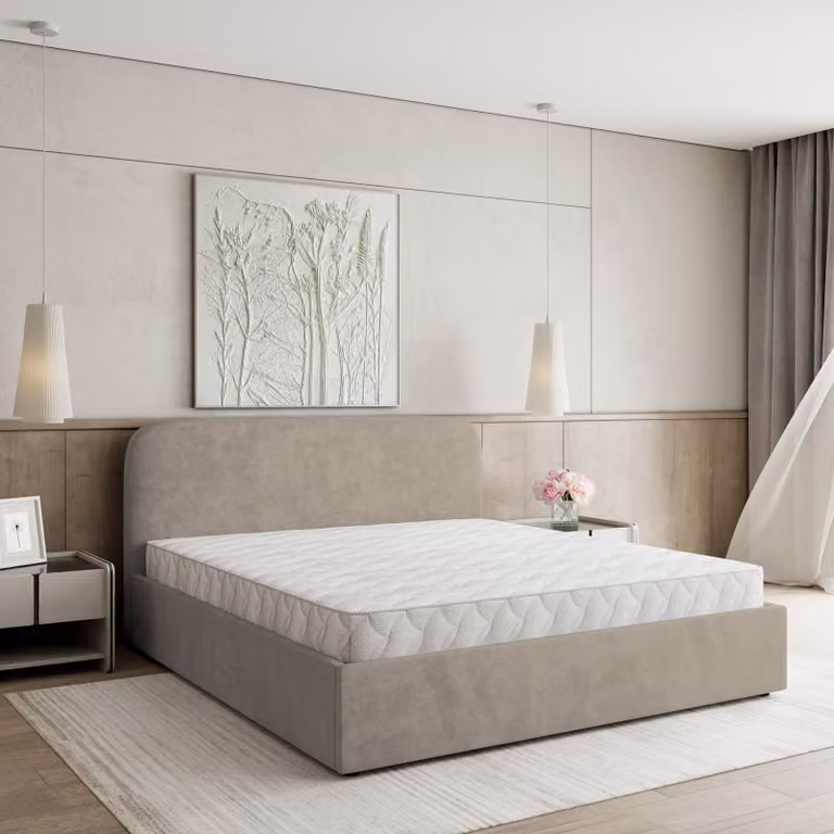 Masseno Letto imbottito RENIVE 140x200 cm, Letto imbottito con comodini -Beige, PAROS 02