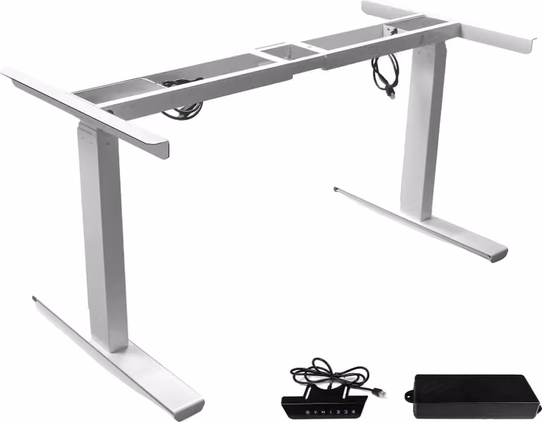 Scrivania elettrica regolabile in altezza, doppio motore, design ergonomico, bianco a tre sezioni