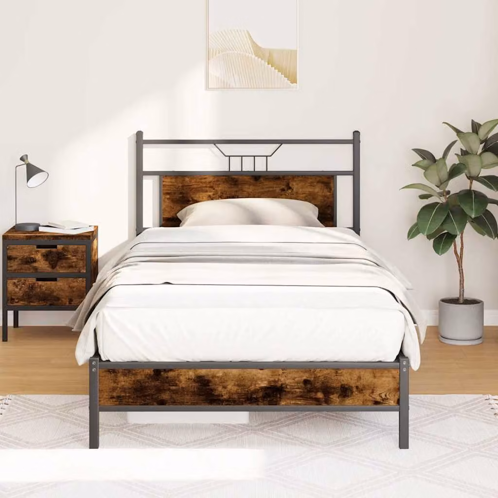 vidaXL Giroletto senza Materasso in Rovere Fumo e Metallo, L/P/H: 100 x 200 x 91,5 cm