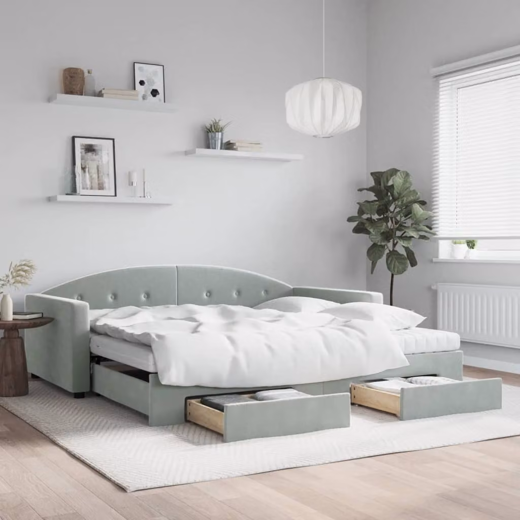 vidaXL Divano Letto Moderno in Velluto Grigio con Cassetti Estrattili L: 200 cm, P: 100 cm, H: 75 cm
