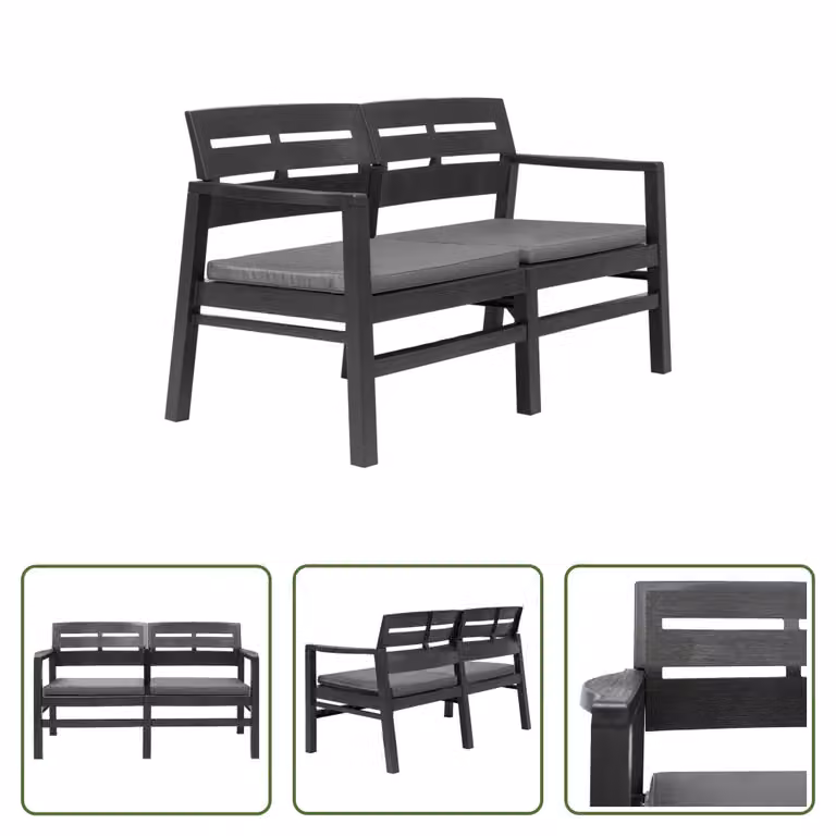 The Living Store Panca da giardino a 2 posti con cuscini antracite 133 cm plastica