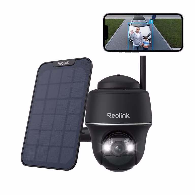 Telecamera di sorveglianza Reolink 2k+ 5MP a batteria/pannello solare, WiFi 5/2,4 GHz, visione notturna a colori, panoramica e inclinazione, rilevamento persone/veicoli/animali, IP64, nero
