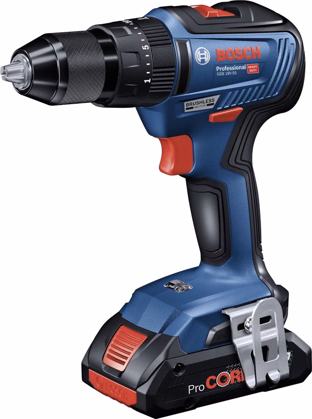 Avvitatore a percussione a batteria Bosch GSB 18V-55, 2 batterie ProCORE18V, caricatore rapido GAL 18V-40, 1 pz.