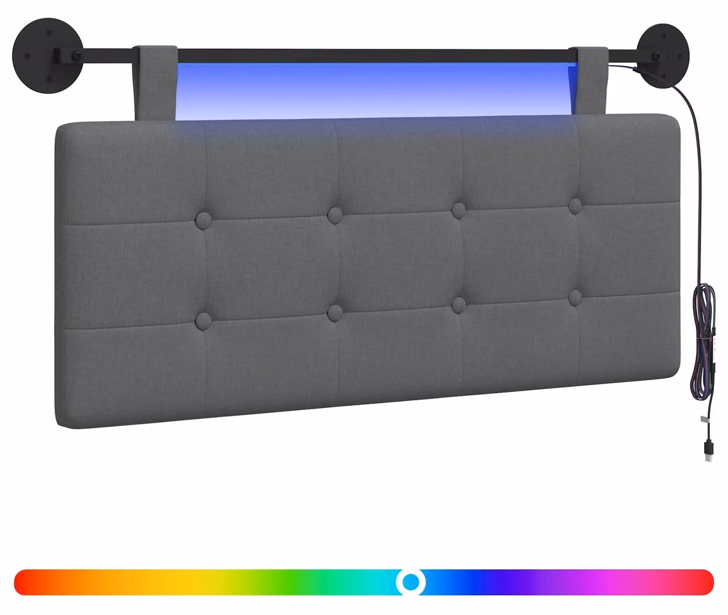 Testiera sospesa Con luce LED Grigio Scuro Tessuto