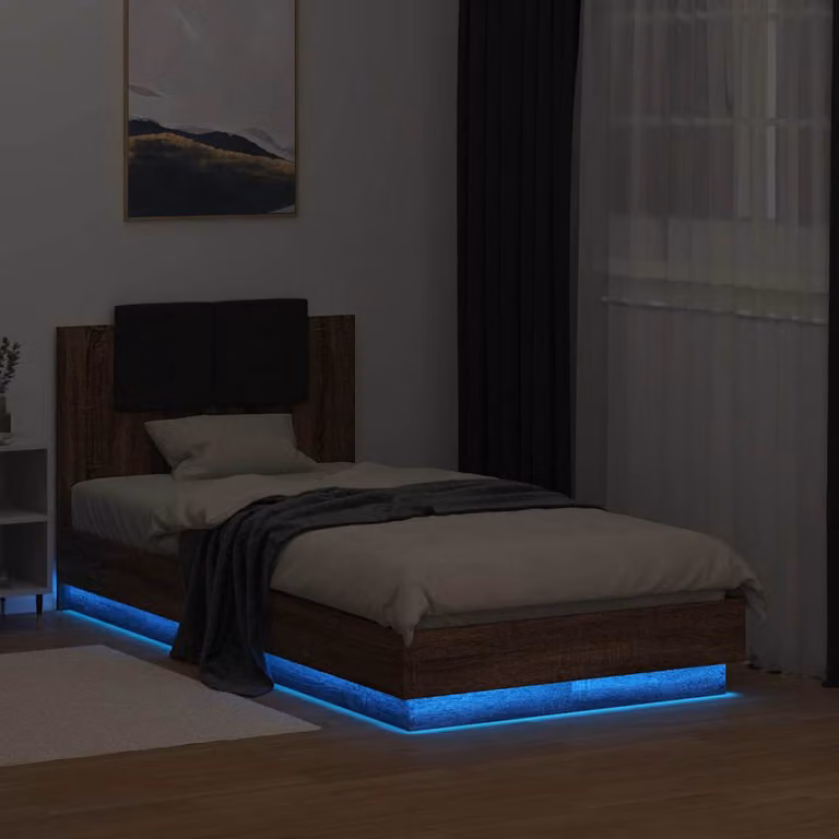 vidaXL Giroletto con Testiera, Illuminazione LED e Porta USB, Rovere Marrone, L: 78 cm, P: 193 cm, H: 84 cm