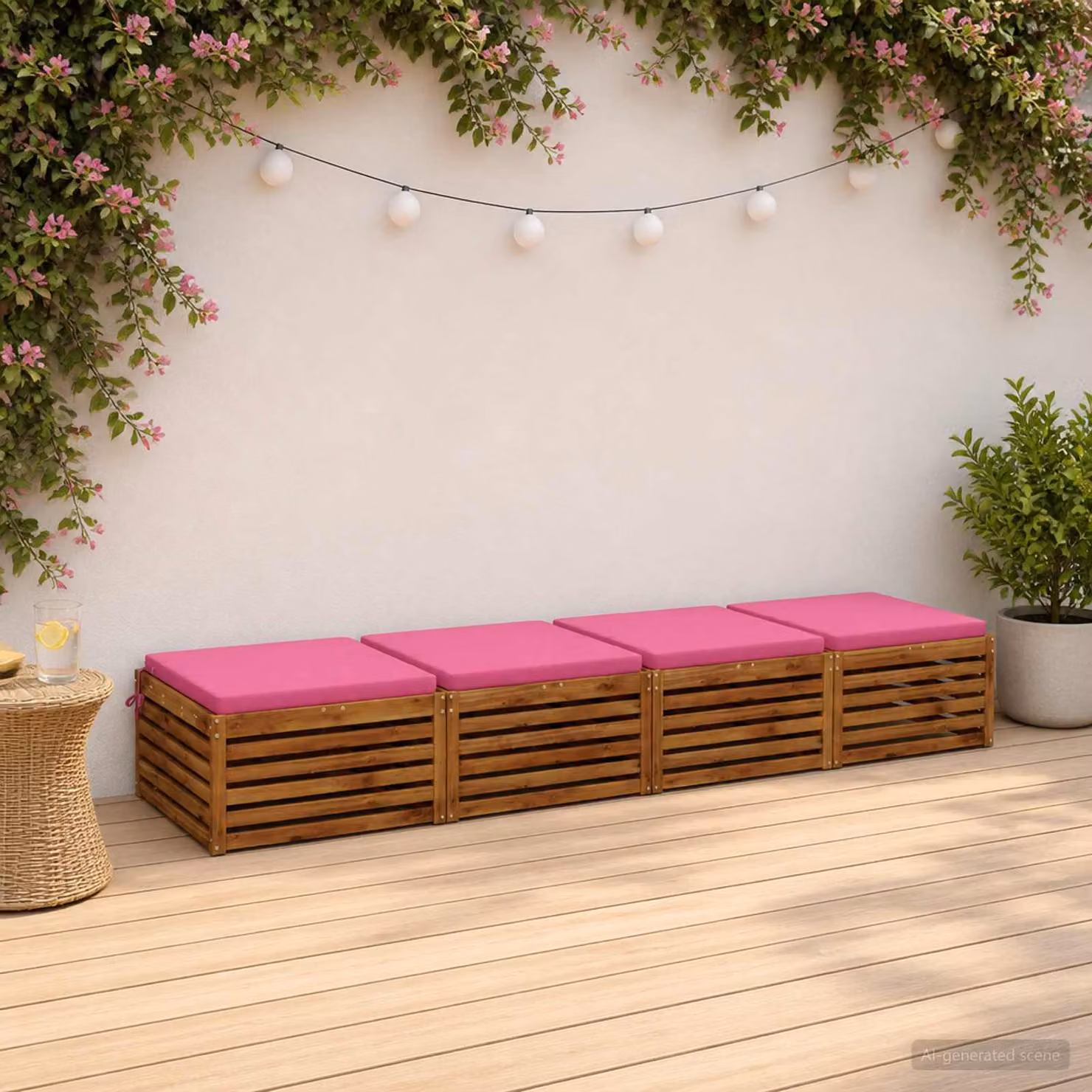 Set di 4 cuscini per sedia quadrati vidaXL in poliestere rosa con rivestimento lavabile e resistente ai raggi UV