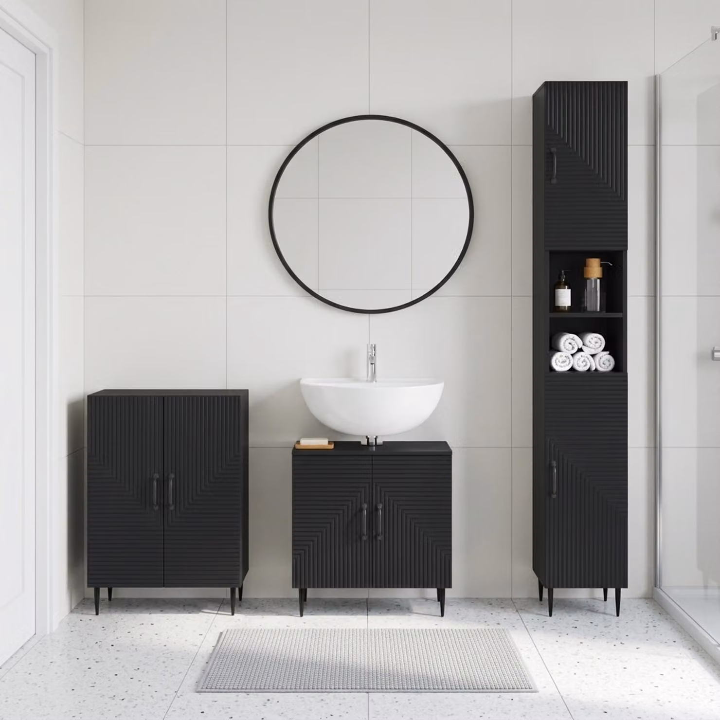 Set di 3 armadietti da bagno moderni vidaXL HAARLEM in legno nero opaco