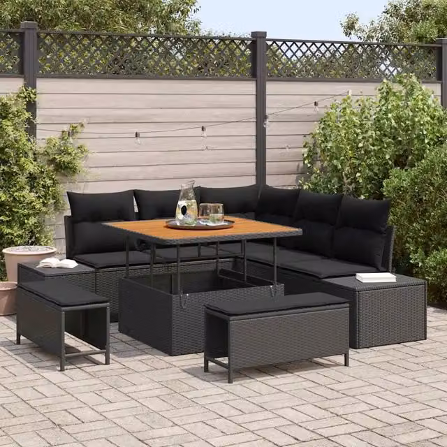 Set Divano da Giardino 8 pz Nero Poly Rattan 3364724