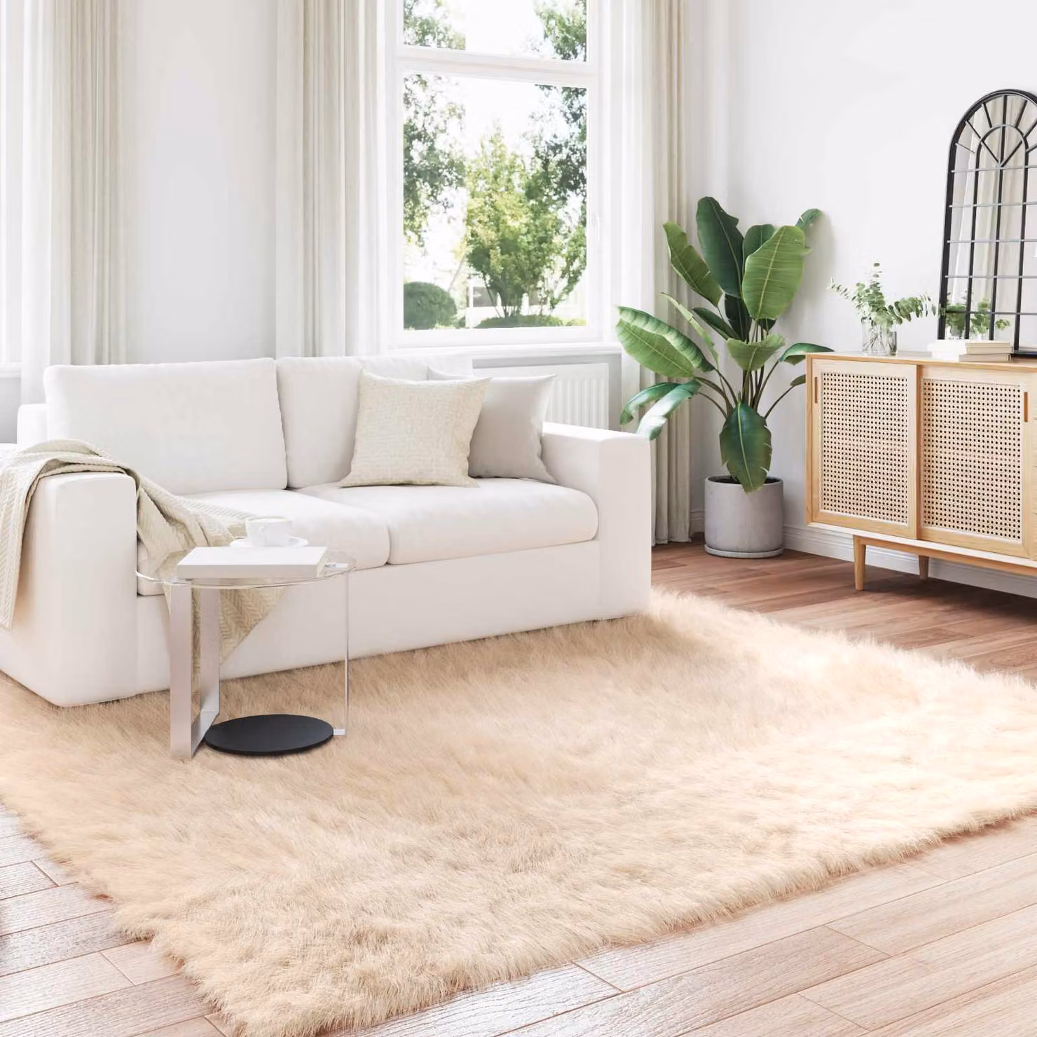 Tappeto moderno vidaXL in poliestere beige, L 200 cm x P 200 cm