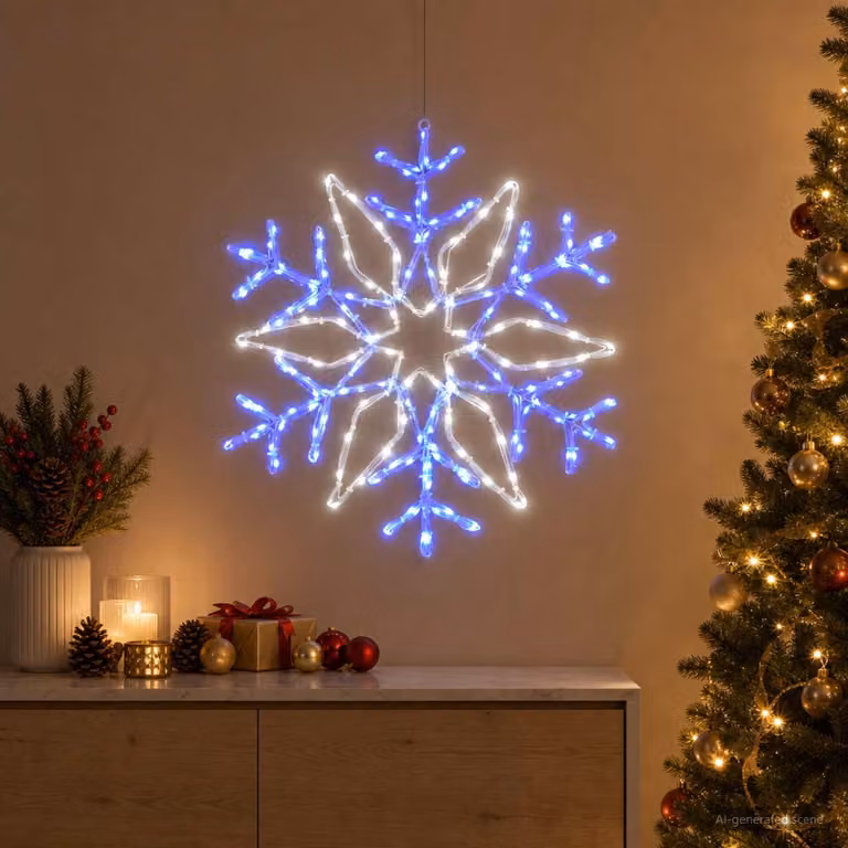 Decorazione natalizia a forma di fiocco di neve con luci LED, modello LOVIISA, 140 LED