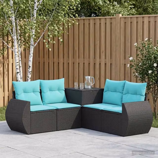 Set di divani 5 pz Nero e Blu 188 x 188 x 85 cm 3447890