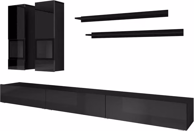Set di mobili da soggiorno collezione RAMOS. Colore nero lucido. LED integrati.