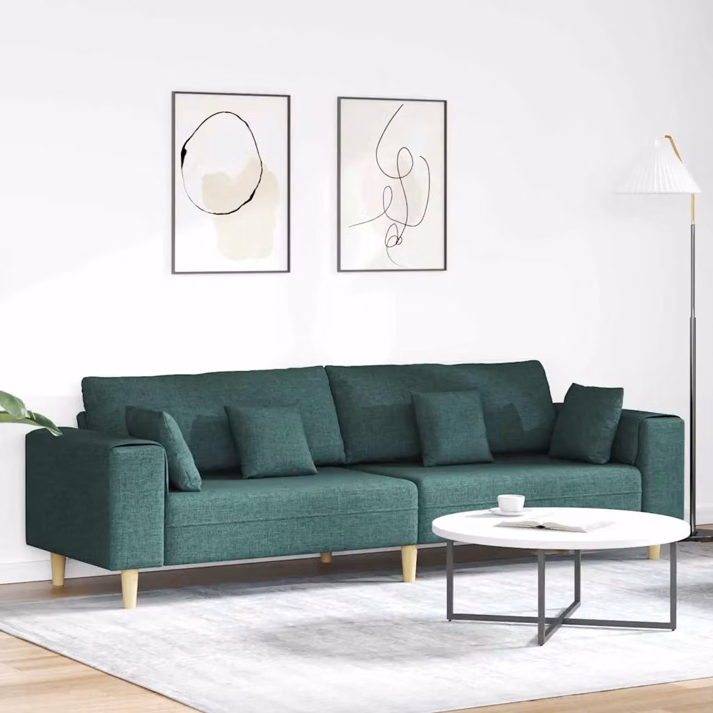 Divano moderno vidaXL in tessuto verde e marrone con cuscini, L: 250 cm, P: 77 cm, H: 76 cm