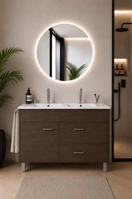 Mobile bagno con lavabo ORIGENBATH SAMOS senza specchio 120x45 cm doppio lavabo frassino tea