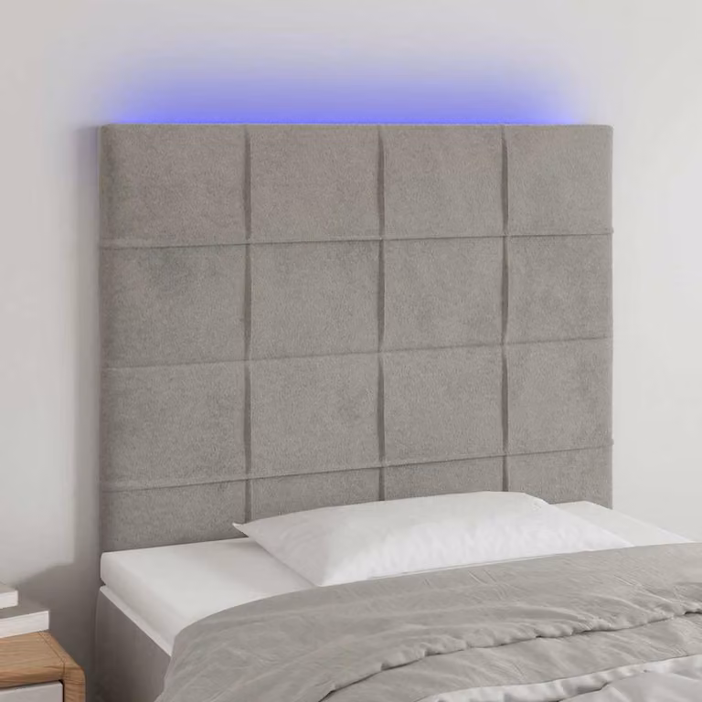 Testiera per letto vidaXL in velluto grigio con illuminazione LED e porta di ricarica USB, L/P/H: 118-128 x 90 x 5 cm