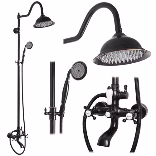 Rea - Colonna Doccia Bergamo Old Black Sistema Doccia In Ottone Per Bagno (Nero Opaco) 50x21x150cm