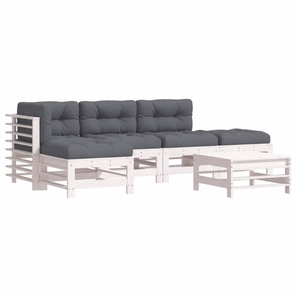 Set Divani da Giardino 6pz con Cuscini in Legno Massello Bianco