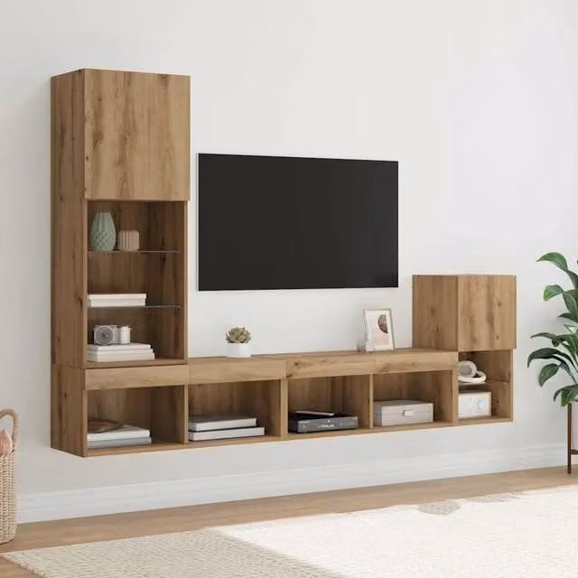 Unità per TV a Muro 4 pz Rovere artigianale 3402948