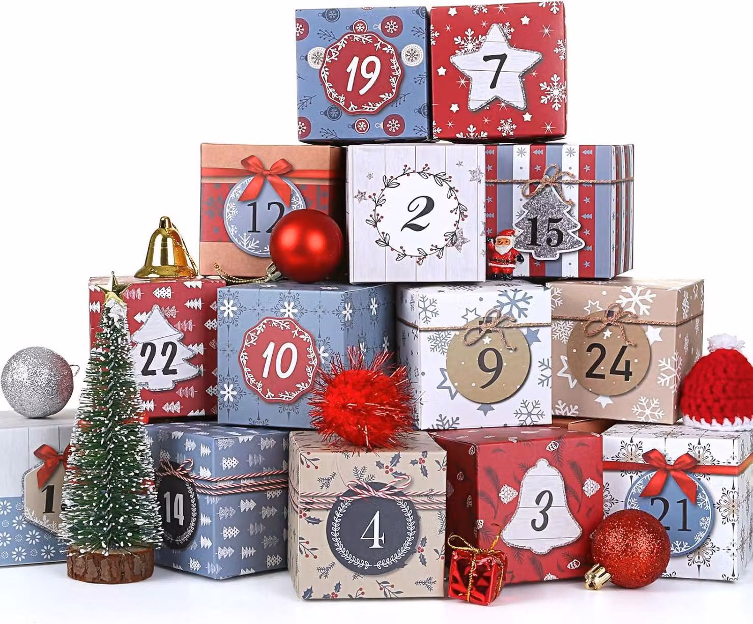 Calendario dell'Avvento da riempire personalmente, con 24 piccoli contenitori