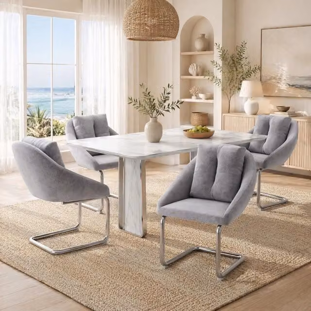Set da 4 sedie girevoli moderne REDOM in velluto grigio con base in metallo per ufficio e soggiorno