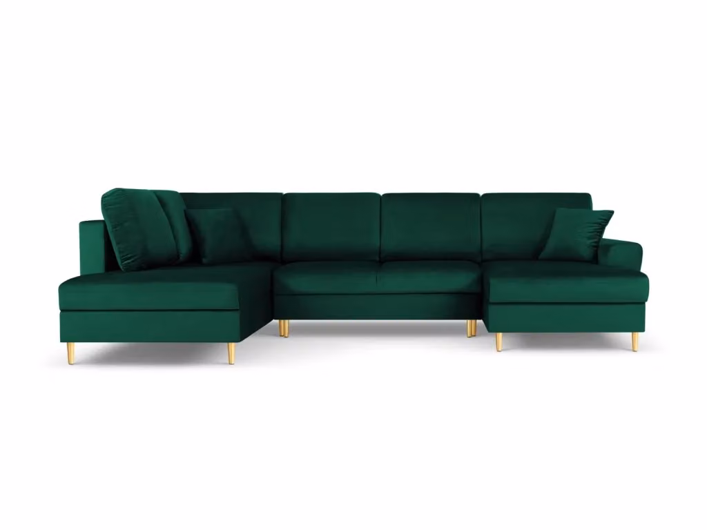 Divano panoramico convertibile sinistro Kyoto Cosmopolitan Design in velluto verde bottiglia con box, 7 posti, L: 313 cm x P: 194 cm x H: 88 cm – 2