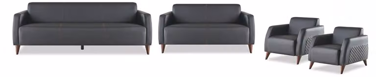 Komplett-Set Sitzmöbel 3-Sitzer 2-Sitzer Sessel Schwarz Moder Leder Holz