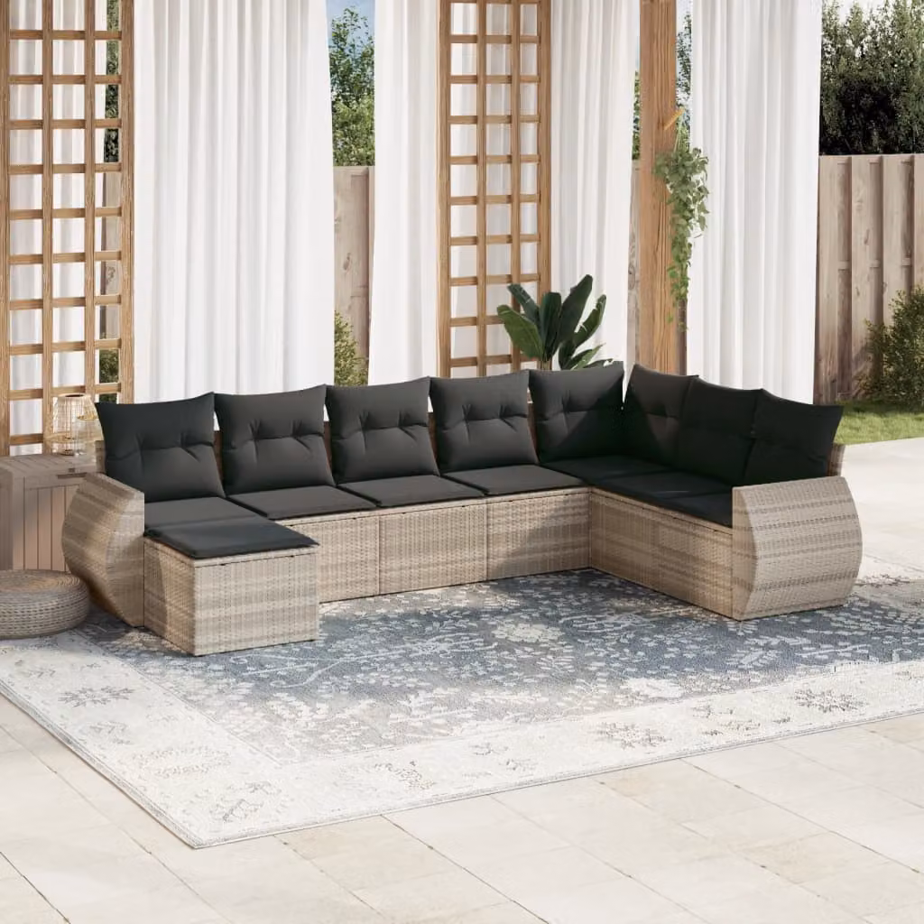 vidaXL Set Divano da Giardino a L 8pz in Polyrattan Grigio con Cuscini Imbottiti e Rivestimenti Rimovibili – 1