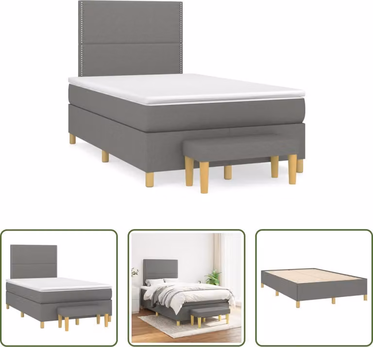 The Living Store Letto a molle con materasso grigio scuro 120x190 cm in tessuto