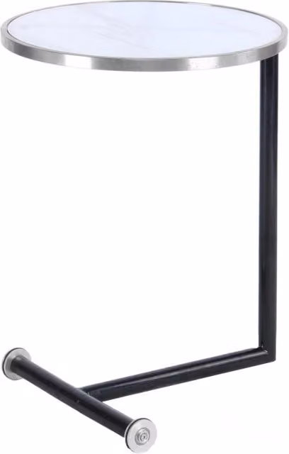 Tavolino da salotto Servant KENDRA HOME in metallo argento e vetro bianco
