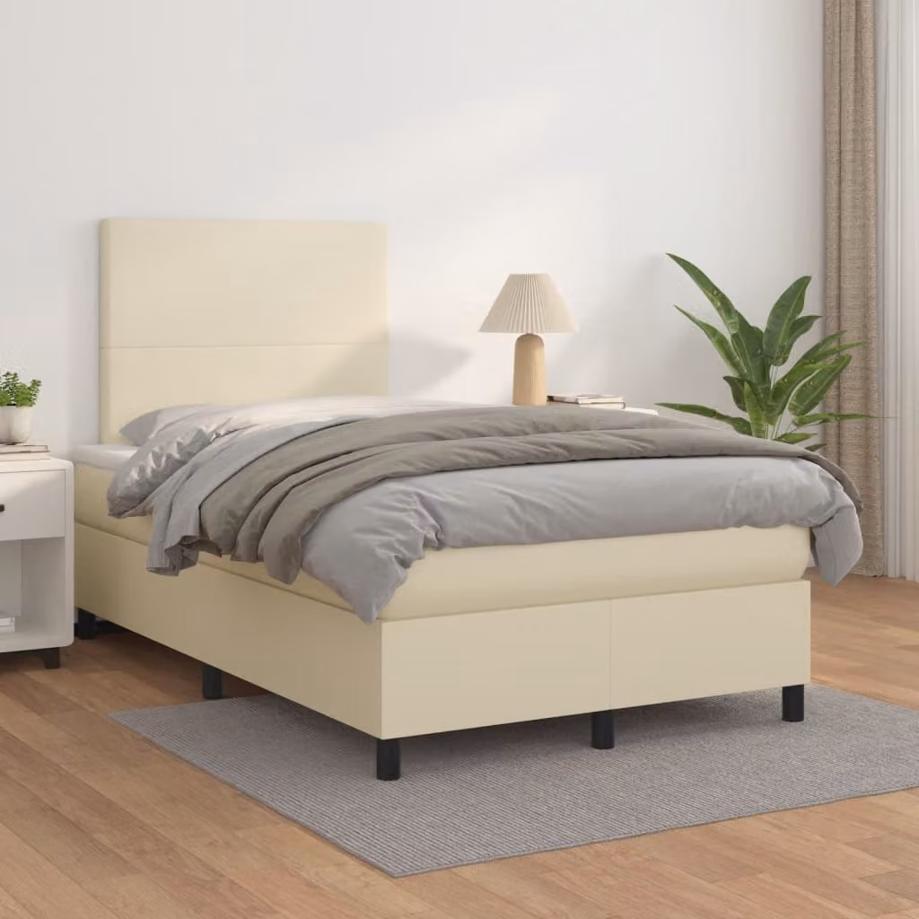 vidaXL Letto a Molle Ibrido con Materasso in Similpelle Beige e Bianco L/P/H: 120 x 200 cm