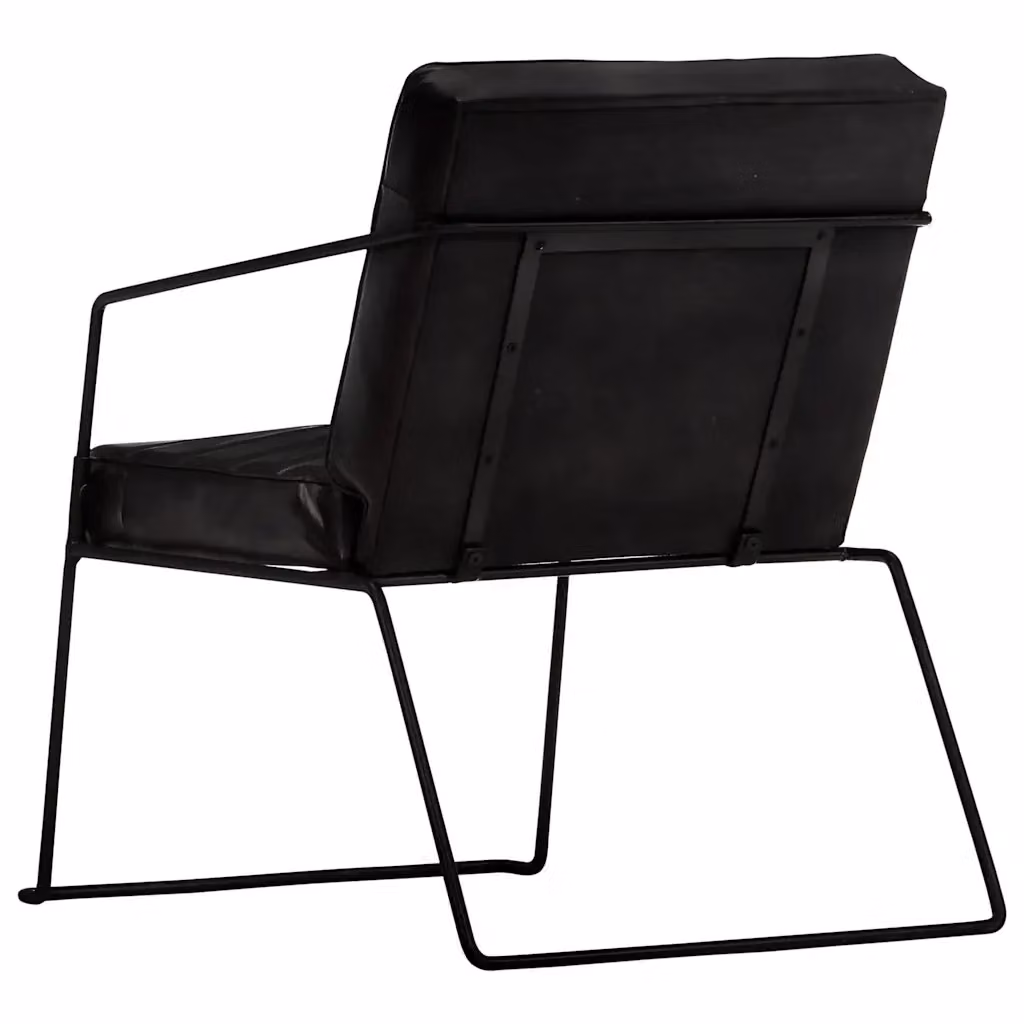 Poltrona Lounge in Vera Pelle Nera con Struttura in Metallo Stile Industrial vidaXL – 2