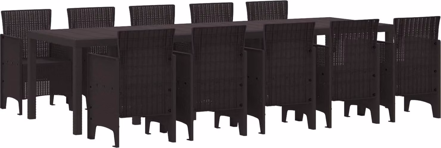 Set da Pranzo per Giardino con cuscino 11 pcs Marrone Rattan